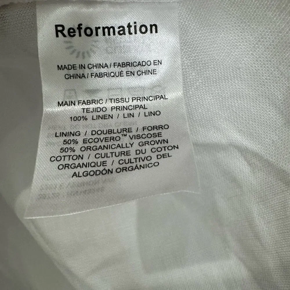 NWT Reformation Abigail White 100% Linen Puff Sleeve Prairie Blouse